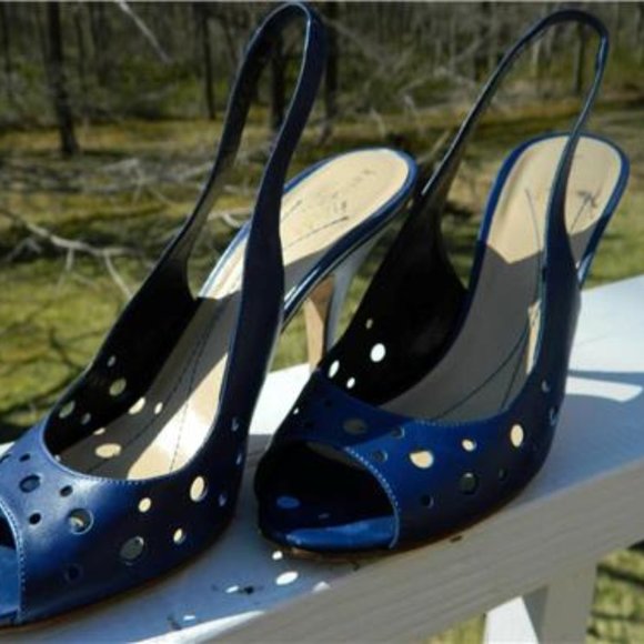 Kate Spade Blue Leather Peep Toe Sling Back High Heel Classic Shoes/Pumps Size 8 - Picture 3 of 10